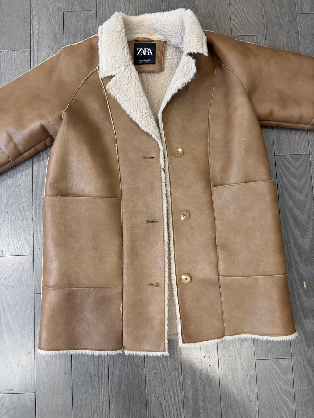 Zara Girls Tan Shearling-Lined Coat